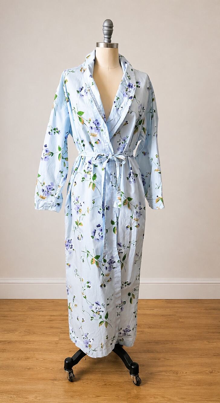 The Vermont Country Store Floral Cotton Percale Robe Blue Size S Portugal